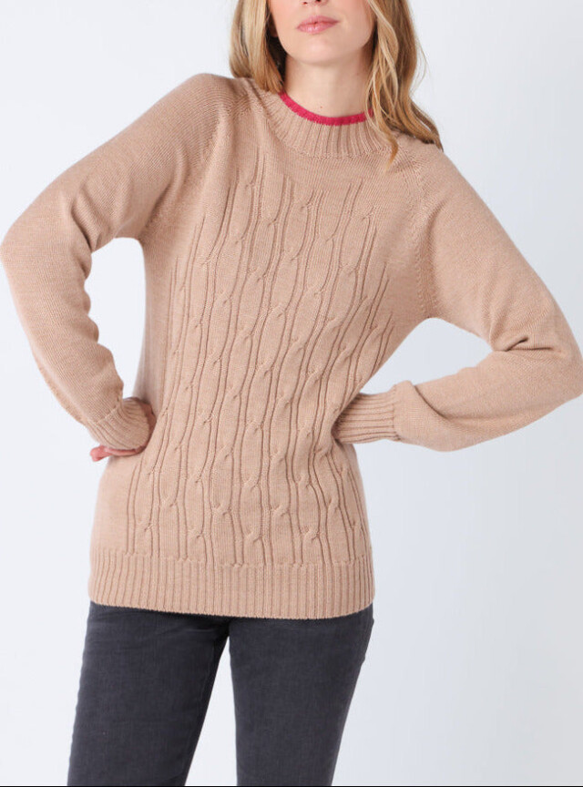 MAISON SOLFIN - Pull femme en laine mérinos beige chaud