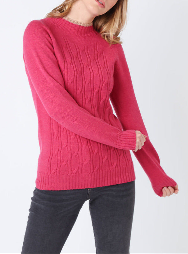 7608 rose geranium pull 1 Maison Solfin - Pull femme en laine mérinos rose géranium – 1