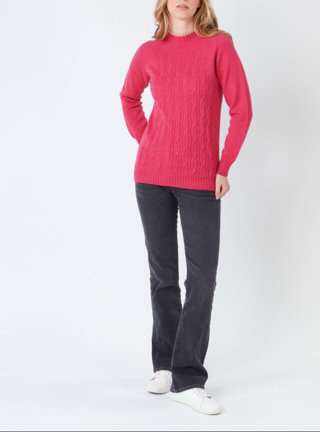 Maison Solfin - Pull femme en laine mérinos rose géranium – 1
