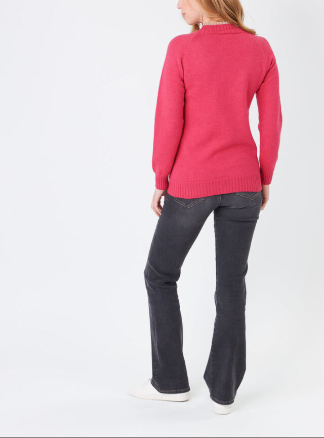 Maison Solfin - Pull femme en laine mérinos rose géranium – 1