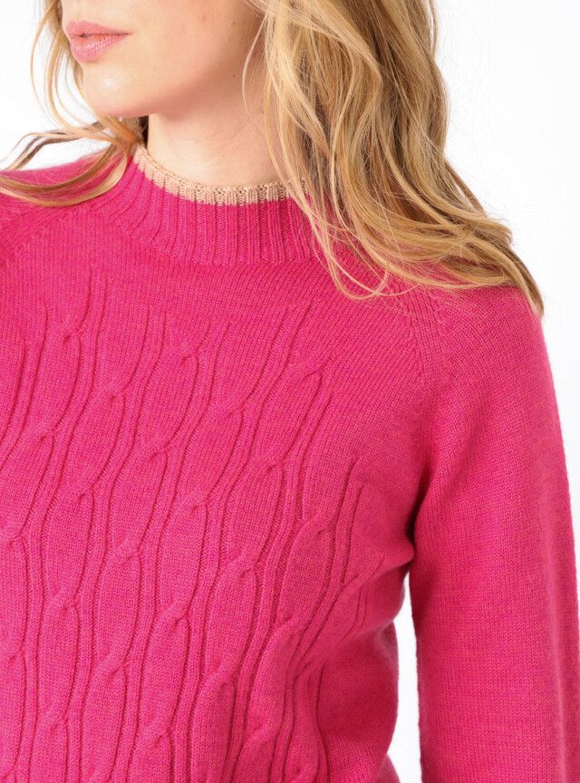 Maison Solfin - Pull femme en laine mérinos rose géranium – 1
