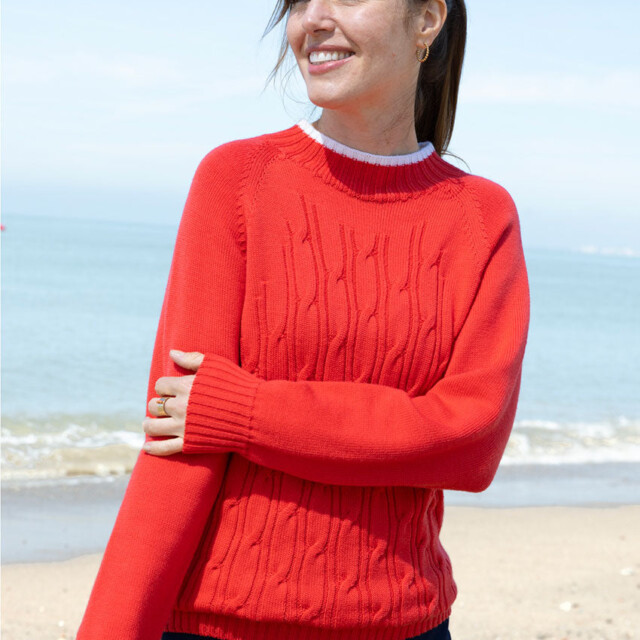 Maison Solfin - Pull femme en laine mérinos rouge doux – 4