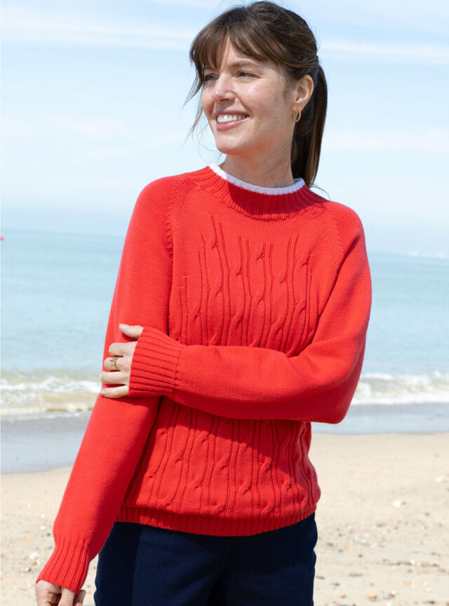 Maison Solfin - Pull femme en laine mérinos rouge doux – 4
