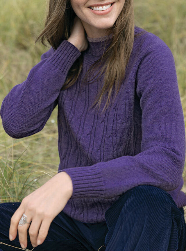 MAISON SOLFIN - Pull femme en laine mérinos violet foncé