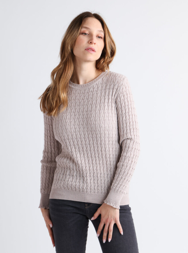 MAISON SOLFIN - Pull femme maille fantaisie en laine beige