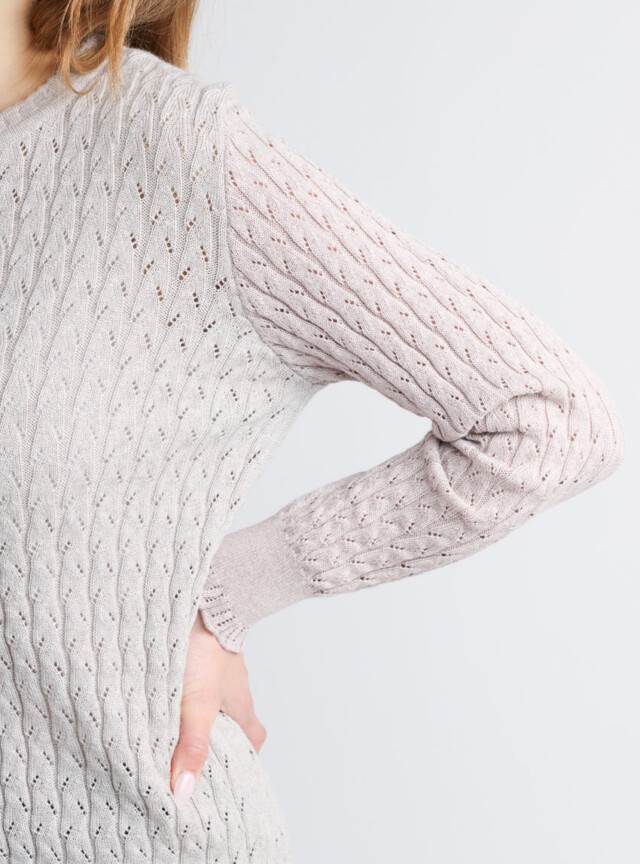 Maison Solfin - Pull femme maille fantaisie en laine beige – 50