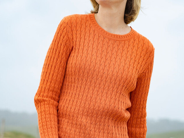 Maison Solfin - Pull femme maille fantaisie en laine orange – 50