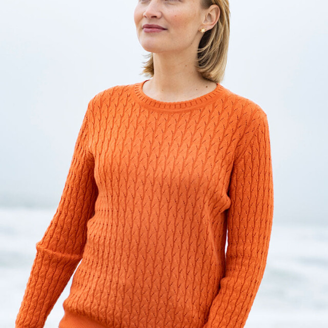 Maison Solfin - Pull femme maille fantaisie en laine orange – 50