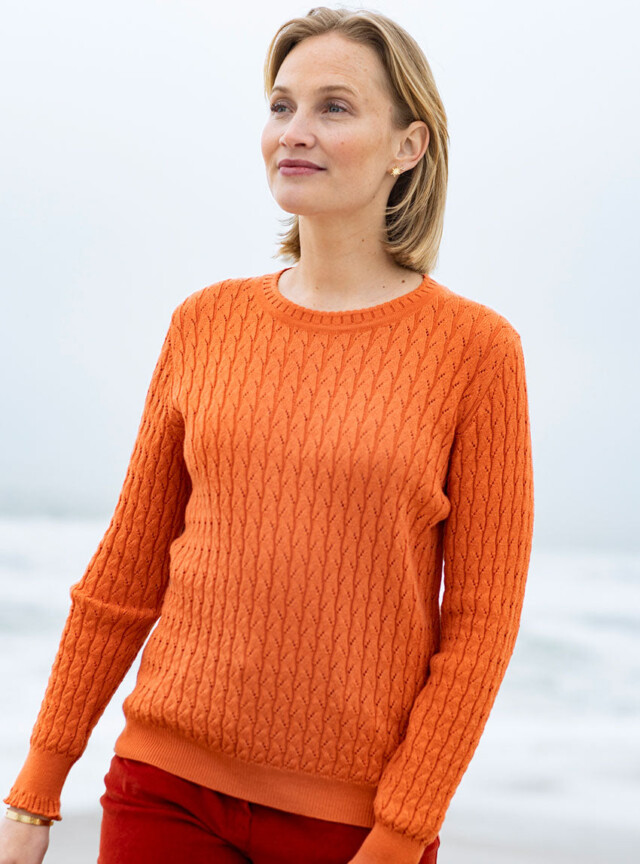 Maison Solfin - Pull femme maille fantaisie en laine orange – 50