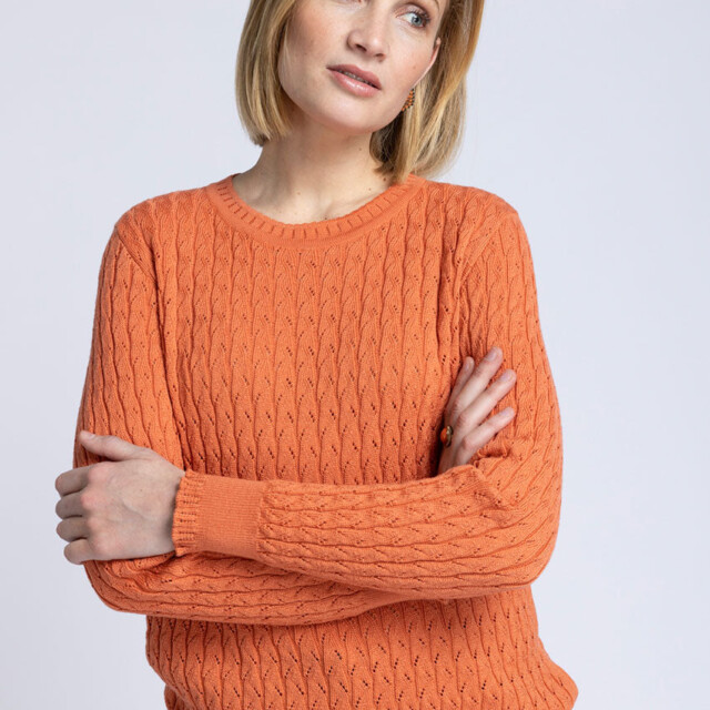 Maison Solfin - Pull femme maille fantaisie en laine orange – 50