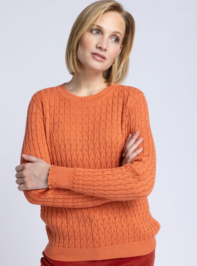 Maison Solfin - Pull femme maille fantaisie en laine orange – 50