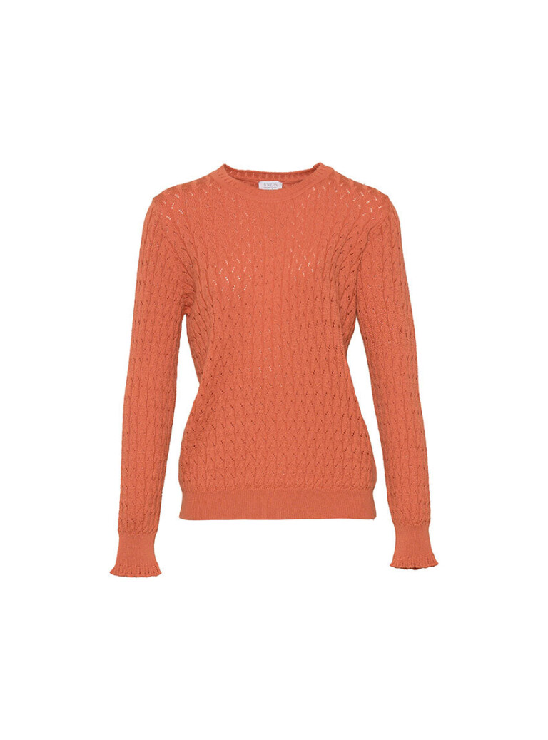 Maison Solfin - Pull femme maille fantaisie en laine orange – 50