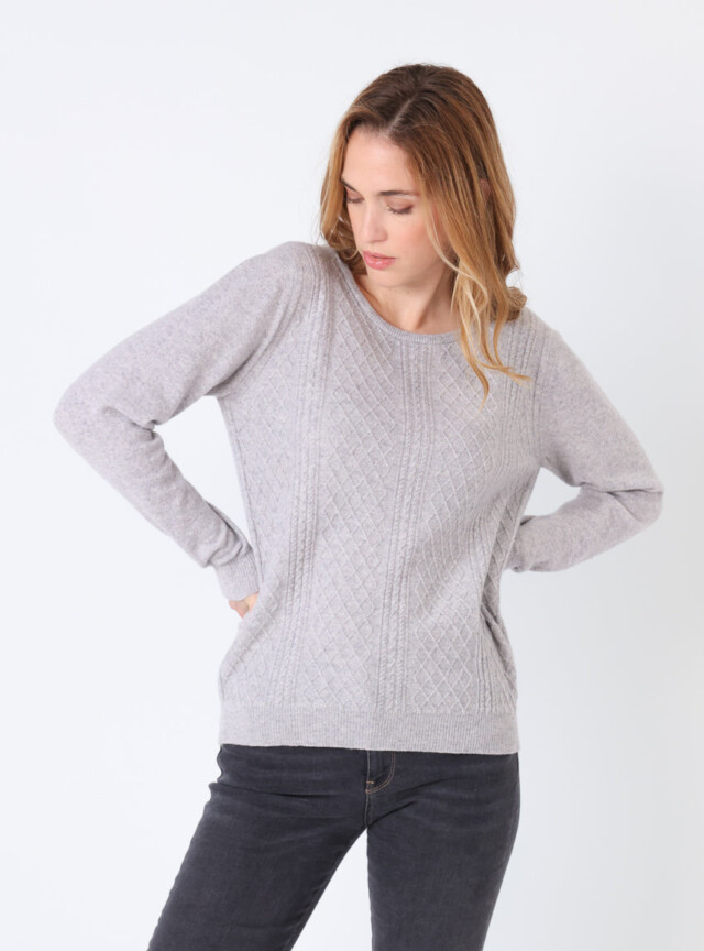 Pull femme cachemire et laine gris nacré par la marque MAISON SOLFIN MAISON SOLFIN - Pull femme cachemire et laine gris nacré