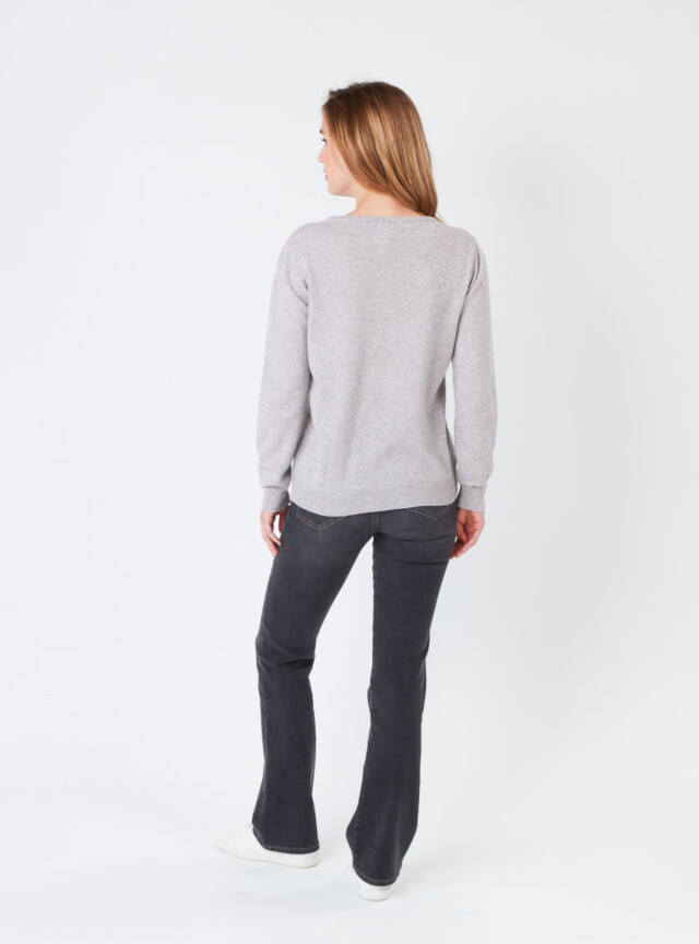 Maison Solfin - Pull femme cachemire et laine gris nacré – 50