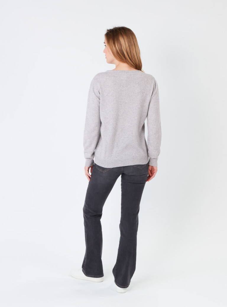 Maison Solfin - Pull femme cachemire et laine gris nacré – 50
