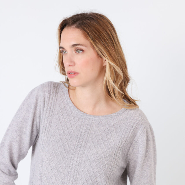 Maison Solfin - Pull femme cachemire et laine gris nacré – 50
