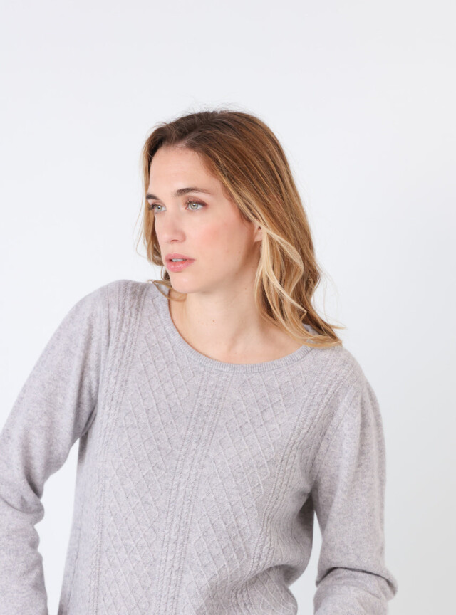 Maison Solfin - Pull femme cachemire et laine gris nacré – 50