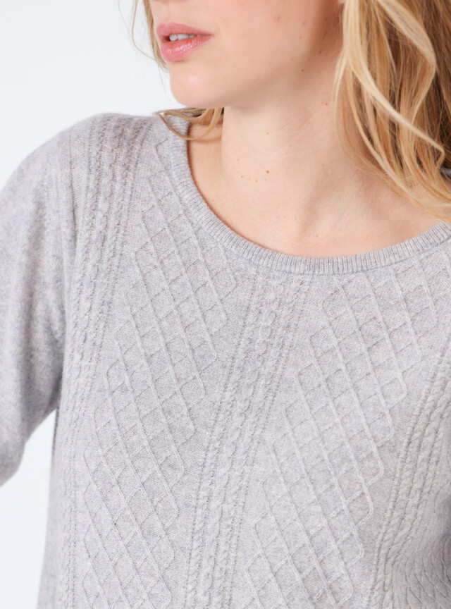 Maison Solfin - Pull femme cachemire et laine gris nacré – 50