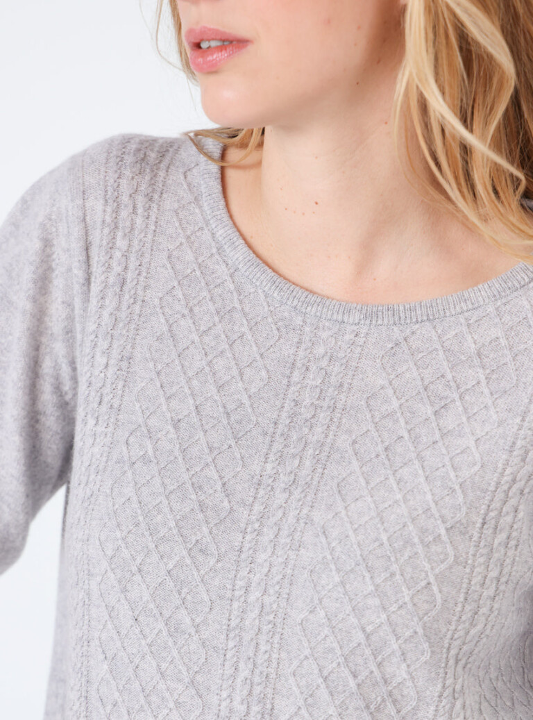 Maison Solfin - Pull femme cachemire et laine gris nacré – 50