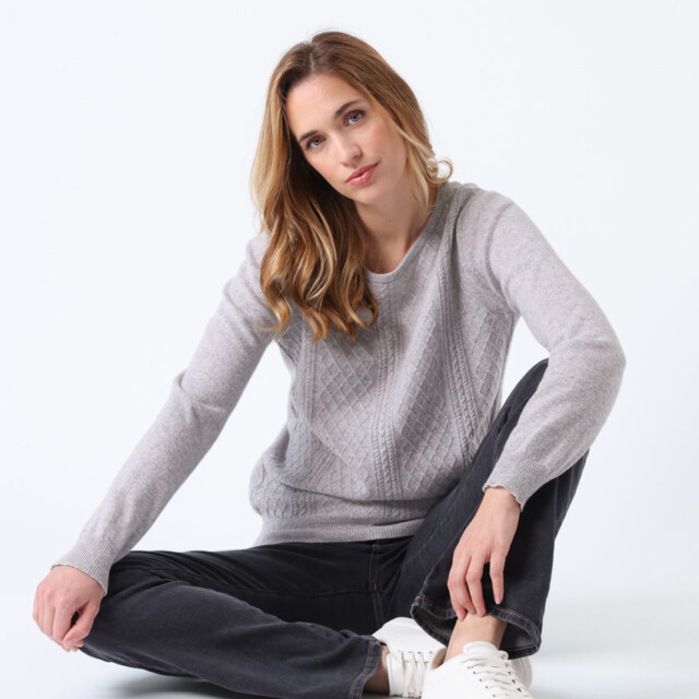 Maison Solfin - Pull femme cachemire et laine gris nacré – 50