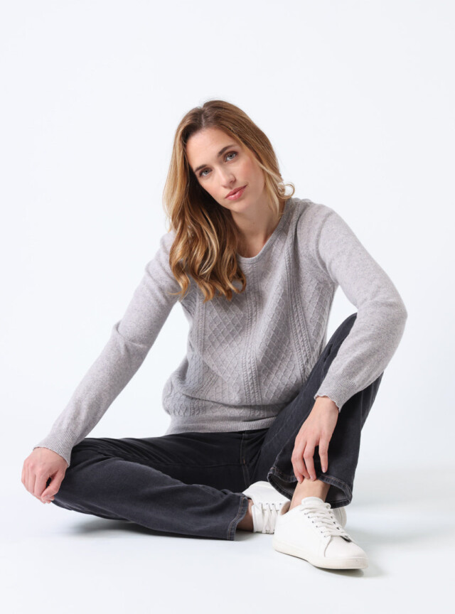 Maison Solfin - Pull femme cachemire et laine gris nacré – 50