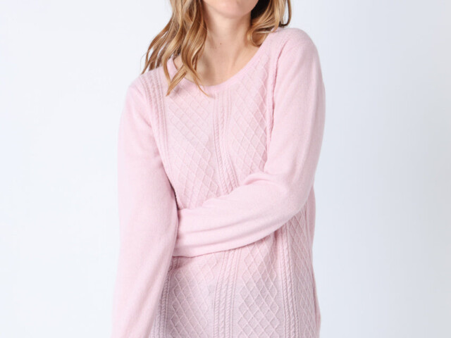 7619 rose pale 1 Maison Solfin - Pull femme cachemire et laine rose pale – 50