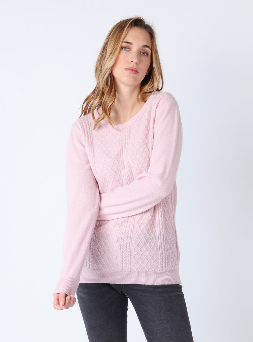 7619 rose pale 1 Maison Solfin - Pull femme cachemire et laine rose pale – 50