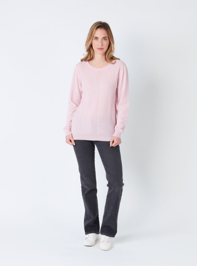 Maison Solfin - Pull femme cachemire et laine rose pale – 50