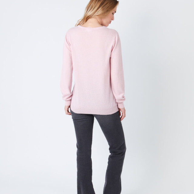 Maison Solfin - Pull femme cachemire et laine rose pale – 50