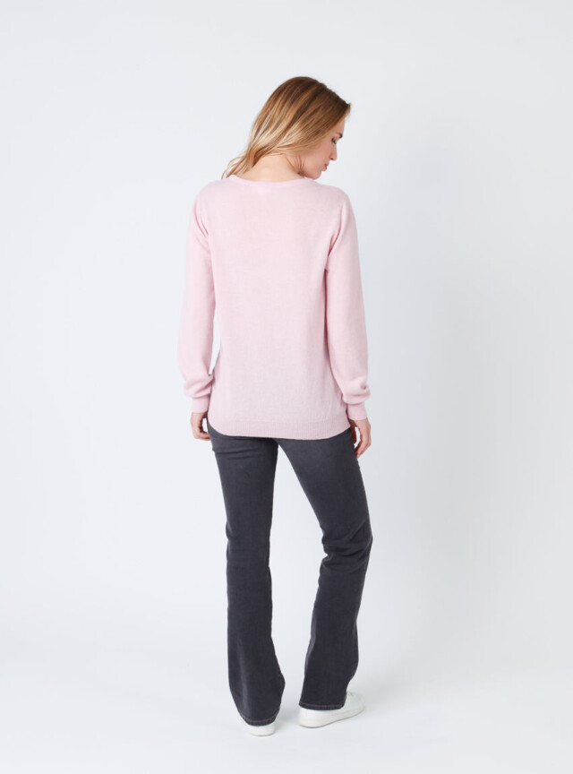 Maison Solfin - Pull femme cachemire et laine rose pale – 50