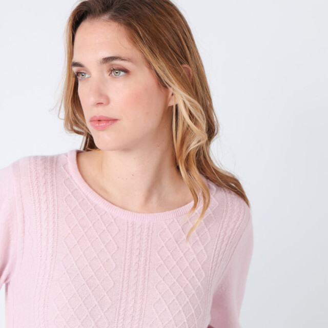 Maison Solfin - Pull femme cachemire et laine rose pale – 50