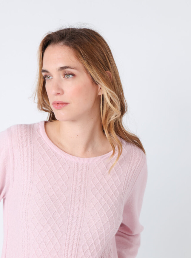 Maison Solfin - Pull femme cachemire et laine rose pale – 50