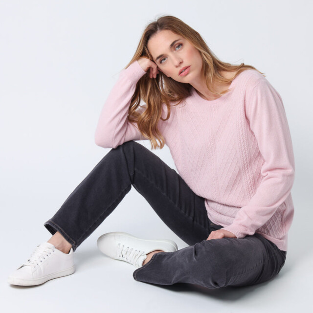 Maison Solfin - Pull femme cachemire et laine rose pale – 50