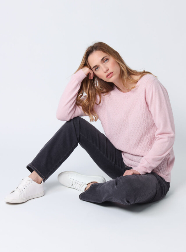 Maison Solfin - Pull femme cachemire et laine rose pale – 50