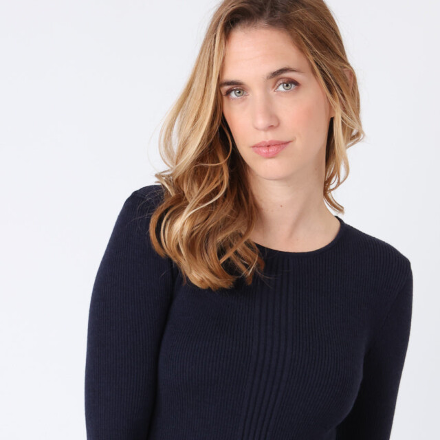 Maison Solfin - Robe femme plissée en laine bleu marine – 50