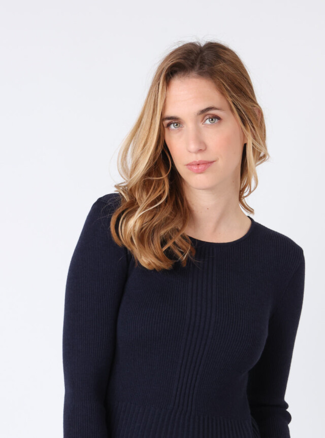 Maison Solfin - Robe femme plissée en laine bleu marine – 50