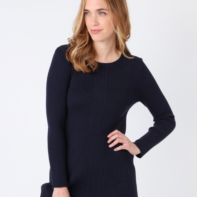 Maison Solfin - Robe femme plissée en laine bleu marine – 50