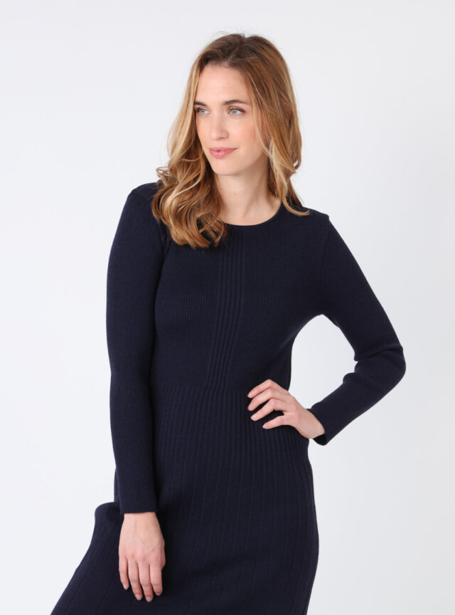 Maison Solfin - Robe femme plissée en laine bleu marine – 50