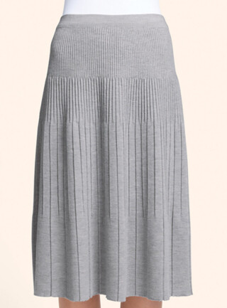 MAISON SOLFIN - Jupe plissée midi en laine gris givré