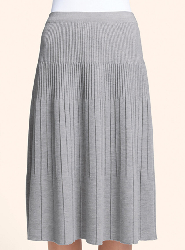 Jupe plissée midi en laine gris givré par la marque MAISON SOLFIN MAISON SOLFIN - Jupe plissée midi en laine gris givré