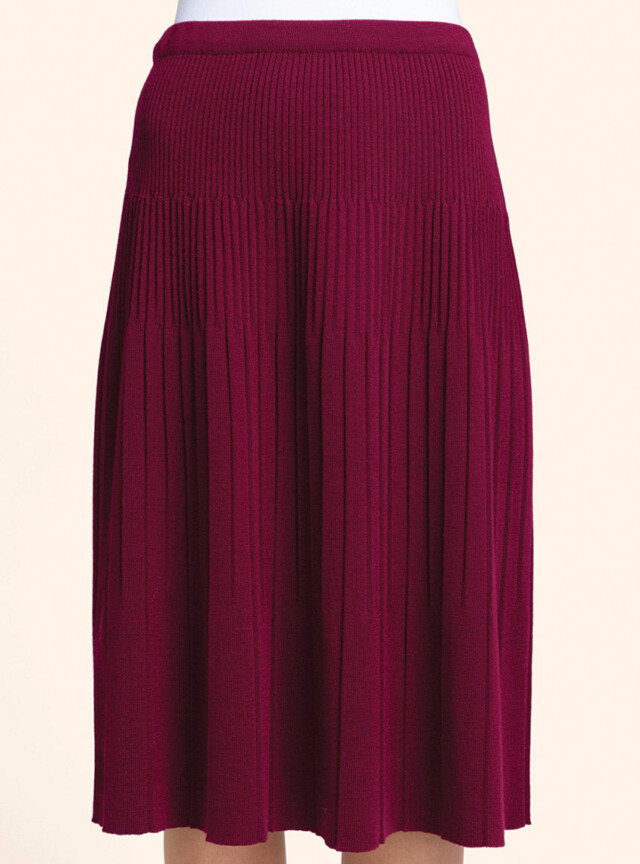 Maison Solfin - Jupe plissée midi en laine rouge bordeaux – 4