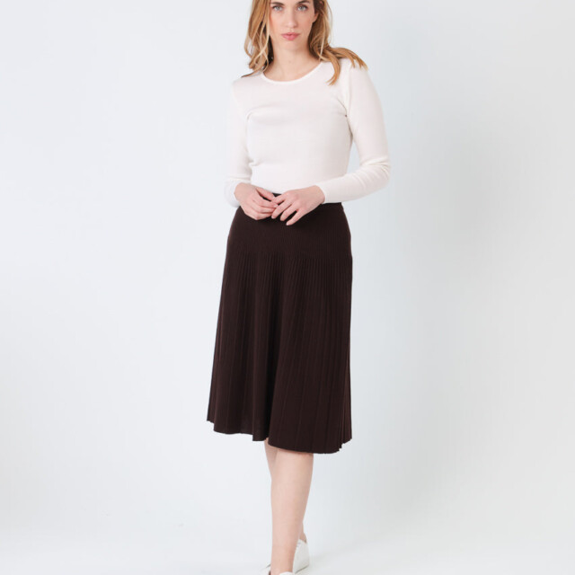 Maison Solfin - Jupe plissée midi en laine marron chocolat – 4