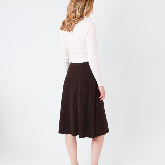 Maison Solfin - Jupe plissée midi en laine marron chocolat – 4
