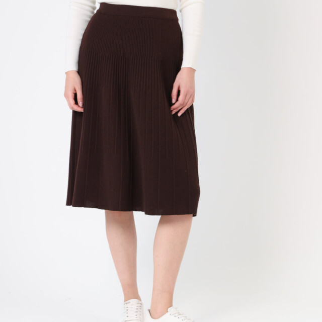 Maison Solfin - Jupe plissée midi en laine marron chocolat – 4