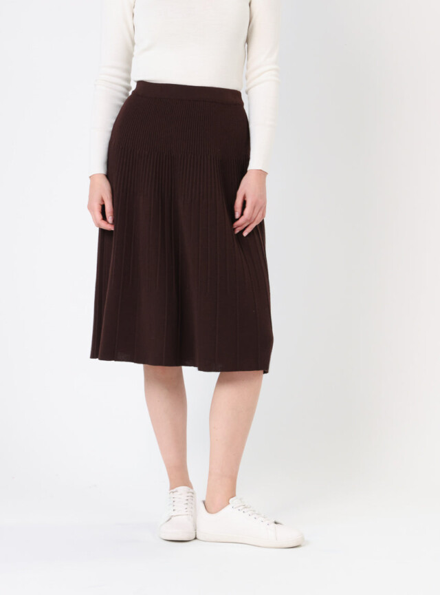 Maison Solfin - Jupe plissée midi en laine marron chocolat – 4