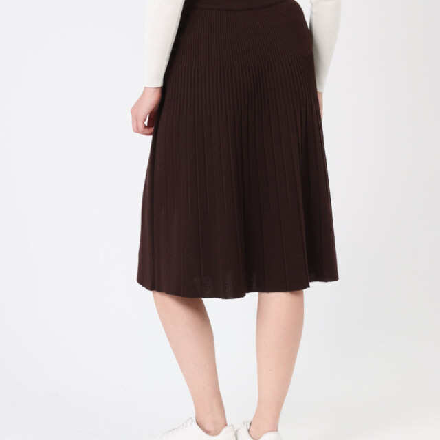 Maison Solfin - Jupe plissée midi en laine marron chocolat – 4