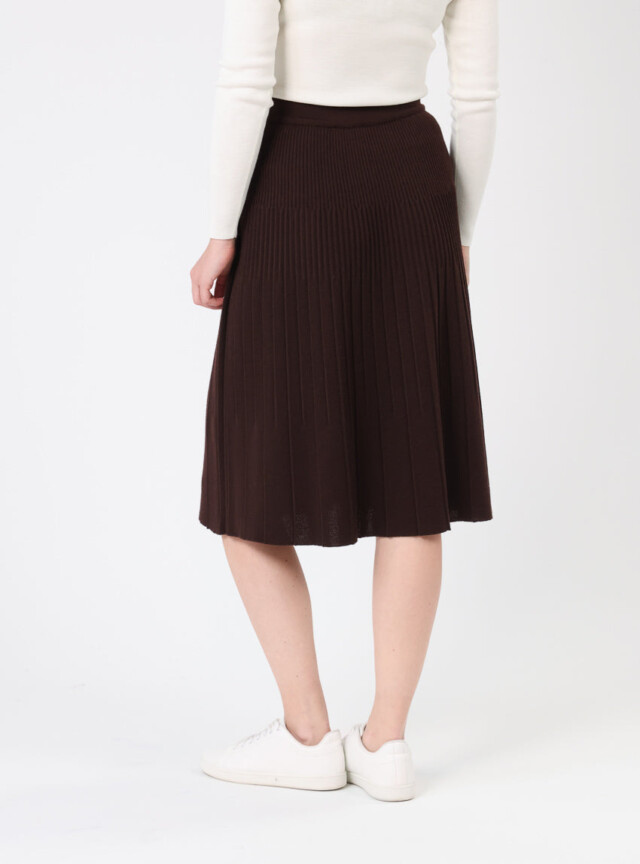 Maison Solfin - Jupe plissée midi en laine marron chocolat – 4