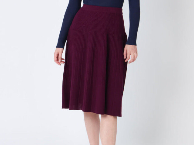 7621 violet nuit jupe 1 Maison Solfin - Jupe plissée midi en laine violet nuit – 4