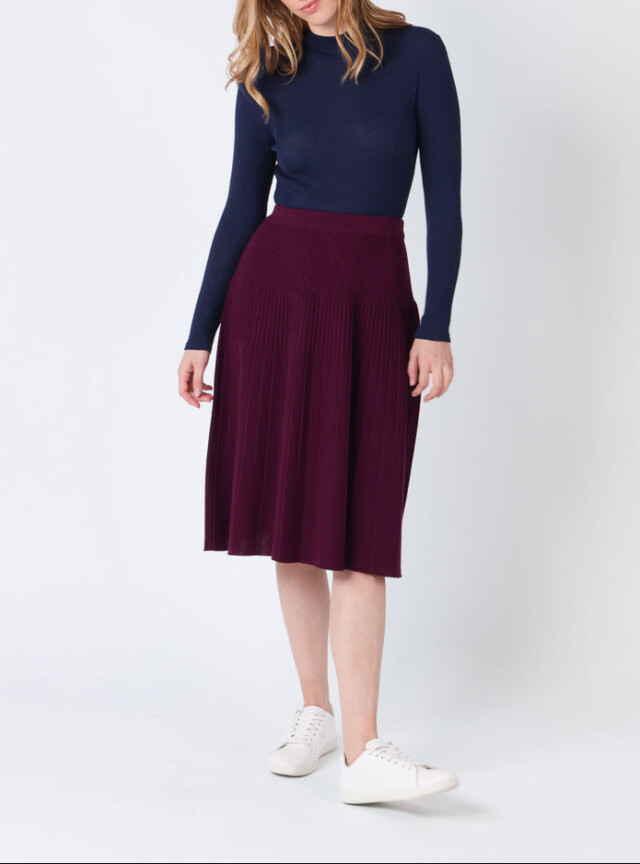 MAISON SOLFIN - Jupe plissée midi en laine violet nuit