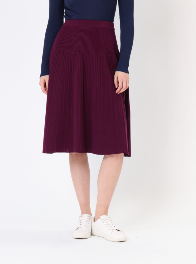 Maison Solfin - Jupe plissée midi en laine violet nuit – 4